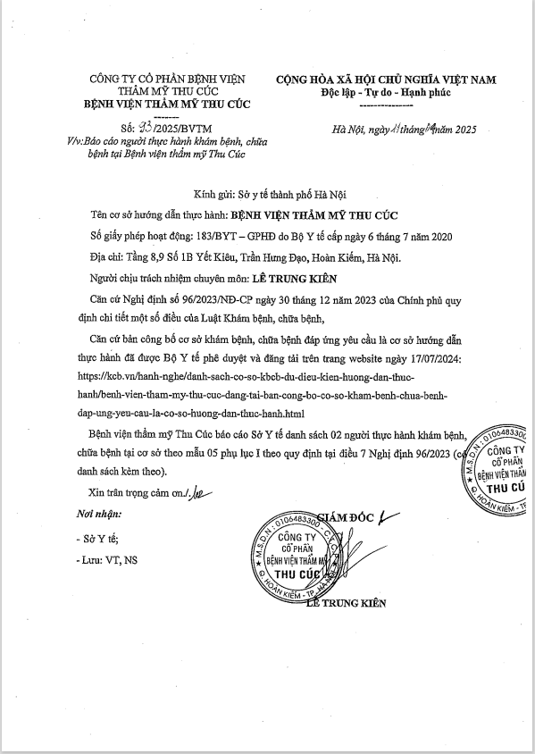 Danh sách người thực hành khám bệnh, chữa bệnh tại Bệnh viện Thẩm mỹ Thu Cúc từ ngày 11/04/2025 1 11 4 2025 01