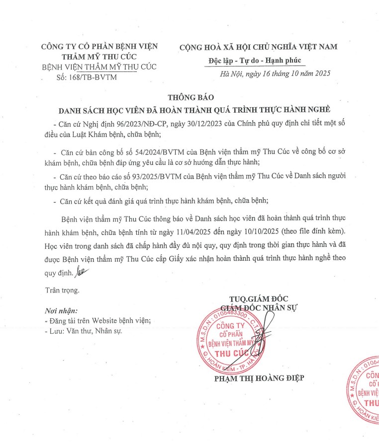 Danh sách người thực hành tại cơ sở khám bệnh, chữa bệnh tính từ ngày 11/4/2025 đến 10/10/2025 1 danh sach nguoi kham chua benh tai co so