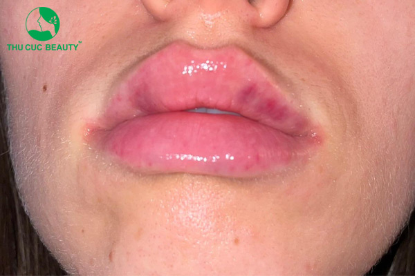 Tiêm filler môi bị sưng là biểu hiện thường gặp.
